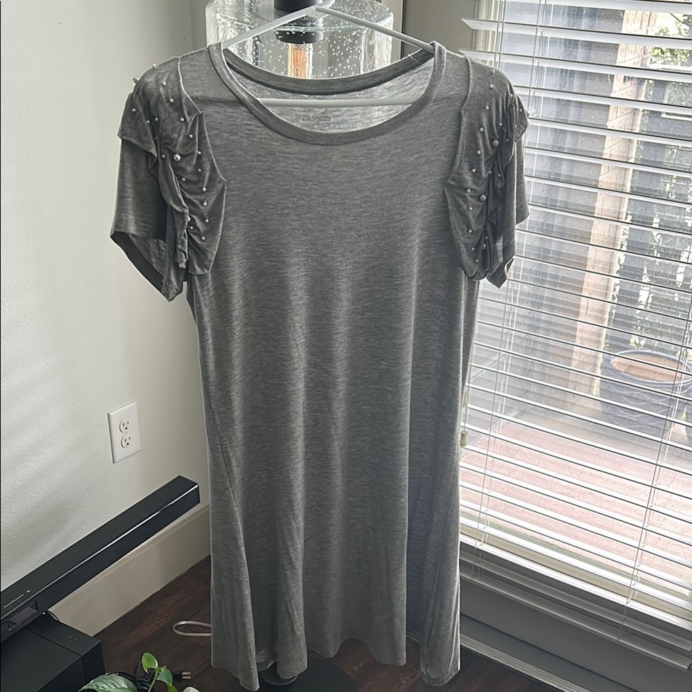 Gray Pearl-Embellished Women's Dress